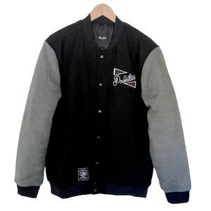 Primitive Varsity Letterman Jacket Mens L Black Wool Flannel Lined Streetwear